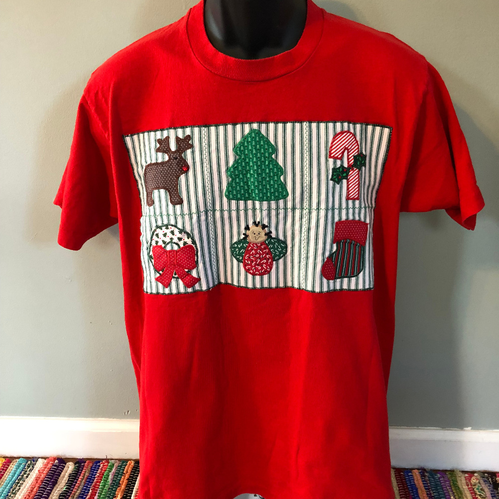 1992 Christmas Patch Shirt Rudolph Reindeer Tree